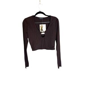 Naked Wardrobe Smooth Keyhole Long Sleeve Crop Top Large NWT